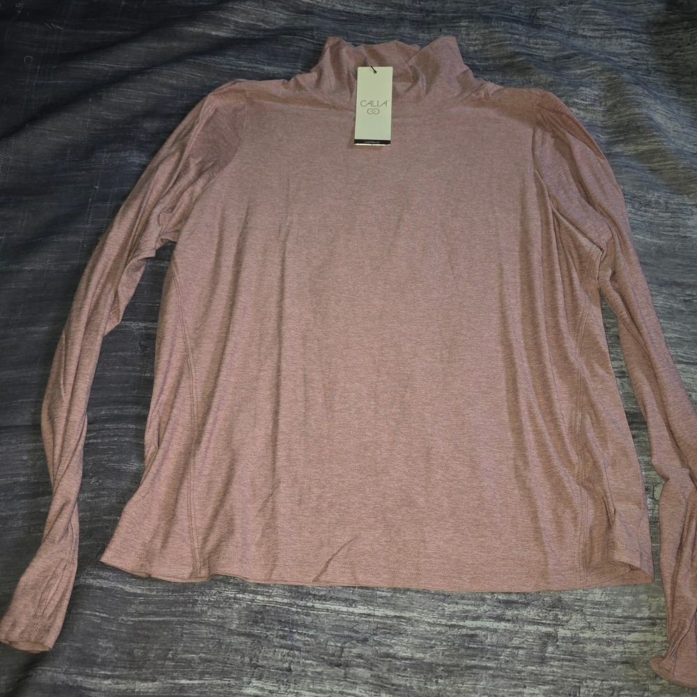 CALIA Womens Lustralux Turtleneck Rose Pink Heather Long Sleeve XL  NEW